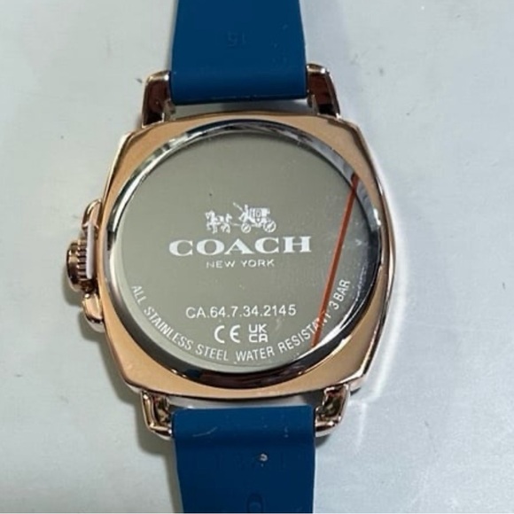 Coach Boyfriend Watch with 34mm Rose Gold Face With Teal Blue Silicone Band - Picture 3 of 5